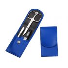Kis Úti Manikűrkészlet | Rozsdamentes Eszközökkel | Kombiollóval | 3 Részes | Kobaltkék Bőrtok
