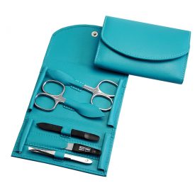  Manikűrkészlet | Pénztárca formájú | Rozsdamentes Eszközökkel | 2 Ollóval | 5 Részes | Türkiz Bőrtok