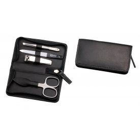   Cipzáras Manikűrkészlet | Körömcsipesszel | Rozsdamentes Eszközökkel | 4 Részes | Fekete Bőrtok
