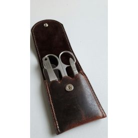   R. Klaas/Solingen | Manikűrkészlet | Kis Úti | Kombiollós | Rozsdamentes | Barna bőrtokban