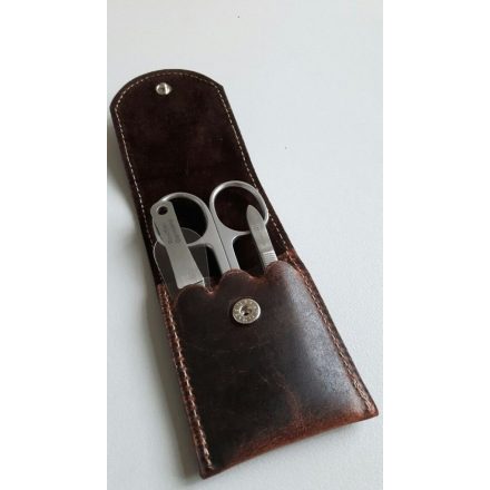 R. Klaas/Solingen | Manikűrkészlet | Kis Úti | Kombiollós | Rozsdamentes | Barna bőrtokban