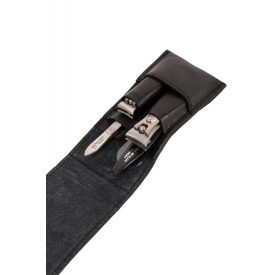   R. Klaas/Solingen | Manikűrkészlet | Úti | 4 részes | Rozsdamentes | 2 Design Körömcsipeszes | Fekete mágneses bőrtokban