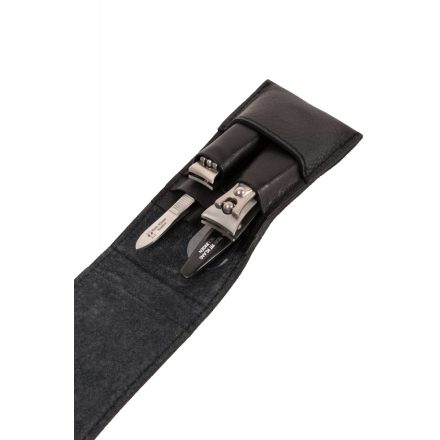 R. Klaas/Solingen | Manikűrkészlet | Úti | 4 részes | Rozsdamentes | 2 Design Körömcsipeszes | Fekete mágneses bőrtokban